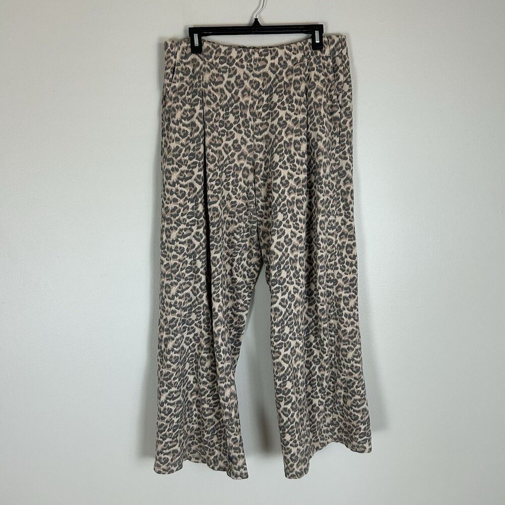 Aerie Long L Leopard Print Street Trouser Wide Leg Knit Pant Sweatpants Lounge